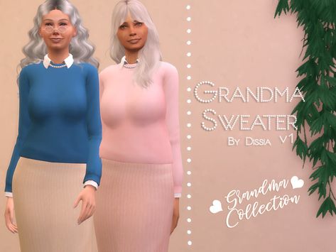 Sims 4 — Grandma Sweater v1 - Grandma Collection by Dissia — Grandma Sweater v1 35 swatches Part of my Grandma Collection Granny Clothes, Grandpa Outfit, Grandma Dress, Grandma Clothes, Monica Dress, Die Sims 4, Mother Clothing, Sims 4 Children, Grandma Sweater