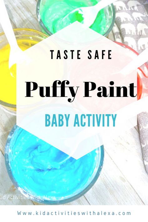 How To Make Edible Puffy Paint - Kid Activities with Alexa Ice Painting For Toddlers, How To Make Puffy Paint, Edible Paint For Babies, Edible Activities, 9 Month Old Baby Activities, Puffy Paint Crafts, Puffy Paint Recipe, Edible Sensory Play, Baby Safe Paint