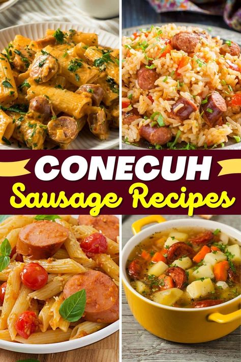 Smoky, savory, and subtly spicy, these Conecuh sausage recipes are just what you need to bring a touch of rich Southern charm to your dinner table. Conecuh Sausage Recipes Crockpot, Dinner Ideas With Conecuh Sausage, Recipes With Conecuh, Johnsonville Cheddar Sausage Recipes, Lil Sausage Recipes, Conecuh Sausage Recipes Breakfast, Hot Sausage Link Recipes Dinners, Conecha Sausage, Conecuh Sausage Recipes Appetizers