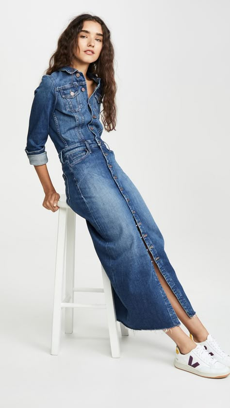 Reuse Denim, Spring Outfits Inspiration, Italy Outfits Spring, Spring Outfits Ideas, Denim Dress Outfit, Long Denim Dress, Looks Jeans, Look Jean, Classic Shirt Dress