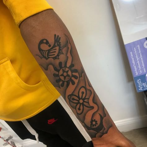 Adinkra Tattoo, African Sleeve Tattoo, Simple Leg Tattoos, Black People Tattoos, Arm Tattoos For Guys Forearm, Dark Skin Tattoo, Tattoo Ideas Males, Egyptian Tattoo Sleeve, Men Tattoos Arm Sleeve