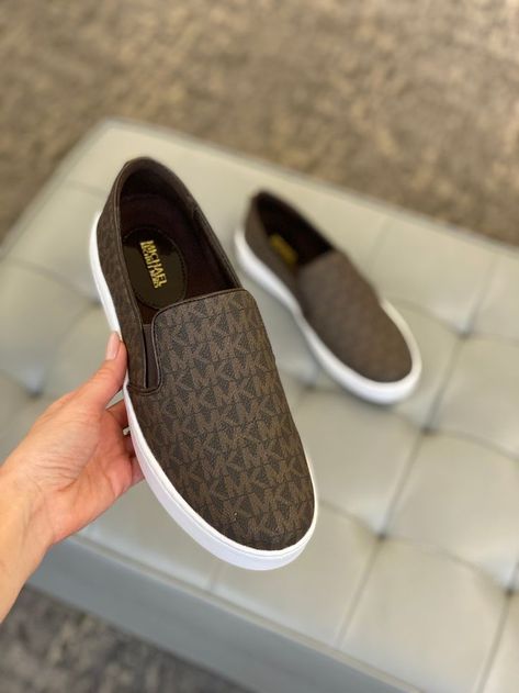 Women's Keaton Slip-On Logo Sneakers - Brown Business Casual With Sneakers, Shoes For Work Women, Feminine Sneakers, Stylish Boots For Women, Slip On Outfit, Business Sneakers, Mk Shoes, Shoes For Work, Women Slip On Sneakers