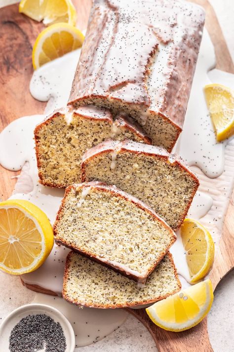 Let's make a Lemon Poppy Seed Loaf! With a bright lemon flavor, a slight crunch from the poppy seeds, and a sweet, tangy glaze, this cake is a favorite! Laing Recipe, Poppy Seed Loaf, Lemon Poppy Seed Loaf, Seed Loaf, Lemon Poppyseed Bread, Scrumptious Food, Lemon Poppy Seed, Lemon Poppy, Lemon Ricotta