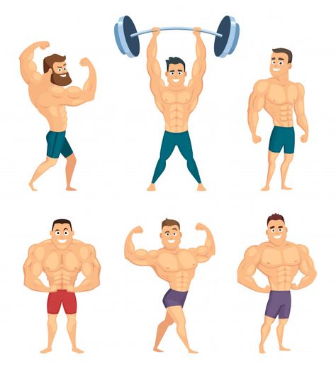 Cartoon characters of strong and muscula... | Premium Vector #Freepik #vector #background #people #design #icon Minecraft Skins Aesthetic, Aphmau Fan Art, Pop Illustration, Fitness Art, Different Poses, Free Cartoons, Cute Funny Babies, Cartoon Man, Fitness Logo