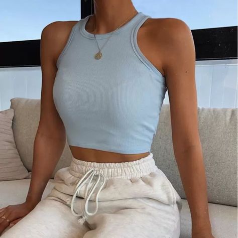 Midriff Solid Color Bare Tank Top Fashion Crop Tops T Shirt Women Clothes Will And Sandy Drop Ship From Ahokaoneone, $14.08 | DHgate.Com White Tank Top Women, Colorful Crop Tops, Sleeveless Outfit, Style Hip Hop, Mini Robes, Cooler Look, Summer Crop Tops, Summer Tank, Cropped Tops