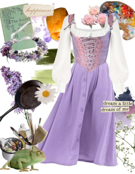 "When will my life begin?" Outfit | ShopLook Tangled Themed Outfit, Rapunzel Costume Ideas For Women, Tangled Outfit Aesthetic, Rapunzel Themed Outfit, Rapunzel Inspired Costume, Tangled Inspired Dress, Tangled Dress Inspired Outfits, Rapunzel Outfit Aesthetic, Rapunzel Disney Bounding