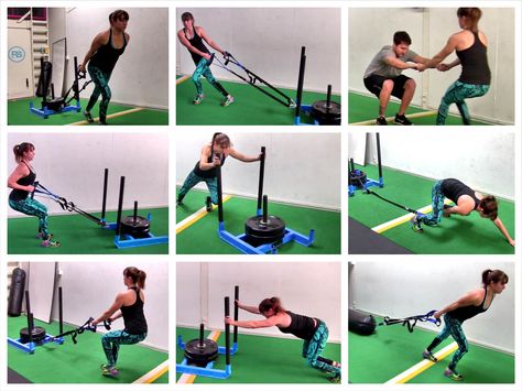 sled workouts - sled exercise for a full body workout to build strength and power. great leg exercises! Sled Workout, Workouts Exercises, Push Workout, Step Workout, Exercise Equipment, Crossfit Workouts, Biking Workout, Running Workouts, Band Workout