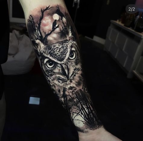 Calf Sleeve Tattoo, Realistic Owl Tattoo, Calf Sleeve, Owl Tattoo, Birds Tattoo, Sleeve Tattoo, Life Tattoos, Sleeve Tattoos, Tattoo Ideas