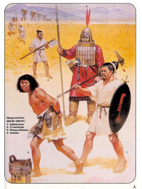 The peasants were most likely farmers. They were of the lowest social classes and did a lot of physical labor. Angus Mcbride, Shang Dynasty, Osprey Publishing, Chinese Armor, Warriors Illustration, Historical Warriors, Chinese Warrior, Ancient Warfare, Asian History