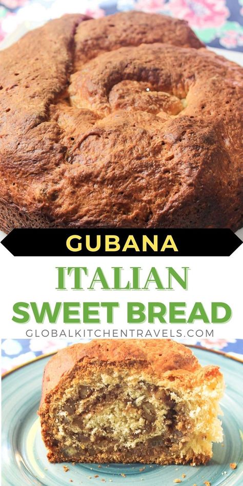 Gubana is an Italian Sweet Bread from northern Italy packed with nuts and dried fruit. This traditional Italian Bread is a scrumptious addition to your holiday table. Italian Recipes || Sweet Bread || Holiday Recipes Nuts And Dried Fruit, Microwave Bread, Lemon Sponge, Roasted Sprouts, North Italy, Christmas Bread, Spinach Curry, Candied Orange Peel, Easter Bread