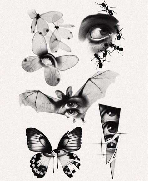 Realism Flash Tattoo, Realism Tattoo Flash, Dark Realism Tattoo, Surreal Tattoo Ideas, Realism Tattoo Ideas, Surrealism Tattoo Design, Eyes Butterfly, Surrealism Tattoo, Animal Tattoo Ideas