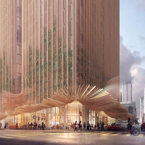 a building with bronze rods and vegetation that looks like a tree Koichi Takada, Green Wall Design, Los Angeles Downtown, Residential Development, Urban Environment, Concrete Jungle, Nature Inspired Design, Downtown Los Angeles, Green Building