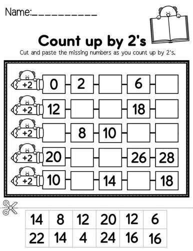 Skip Count By 2s, 3s, 5s Worksheet | Cut-Paste activity Count By 2s Worksheet, Skip Counting By 2s Activities, Skip Counting By 2 Worksheet, Count By 2s, Skip Counting Activities, Math Worksheets For Kids, Skip Counting Worksheets, Counting In 2s, Counting By 2