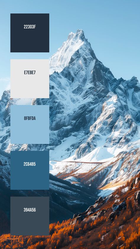 Colors:
22303F ° E7E8E7 ° 8FBFDA ° 2C6485 ° 394A56 Alpine Color Palette, Mountain Air Color Scheme, Mountain Color Pallete, Mountains Color Palette, Colour Palette Mountain, Mountain Color Palette, Mountain Sunrise Color Palette, Blue Color Pallet, Web Design Examples