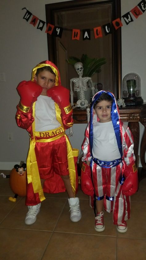 Brother Halloween Costumes. 80's costumes. Rocky Balboa and Ivan Drago. Rocky IV child boxer costumes. Rocky Balboa Halloween Costume, Rocky Halloween Costume, Brother Costumes, Rocky Balboa Costume, Rocky Costume, Brother Halloween Costumes, Boxer Halloween, Rapper Costume, Crazy Halloween Costumes