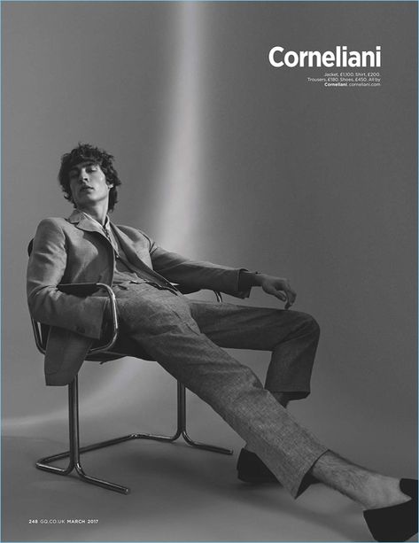 Tim Dibble dons tailoring from Corneliani for British GQ. Male Portrait Poses, Male Models Poses, Mens Photoshoot Poses, Portrait Vintage, Studio Photography Poses, Portrait Photography Men, James White, Photographie Portrait Inspiration, 사진 촬영 포즈