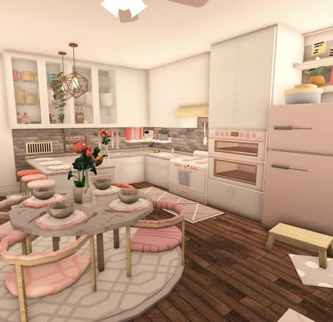 Bloxburg Blush Kitchen Ideas, Preppy Kitchen Bloxburg, Preppy Bloxburg Kitchen, Blush Bloxburg Kitchen, Blocksburg Kitchen Ideas, House Decorating Ideas, Blocksburg Room Ideas￼, House Plans With Pictures, House Decorating Ideas Apartments