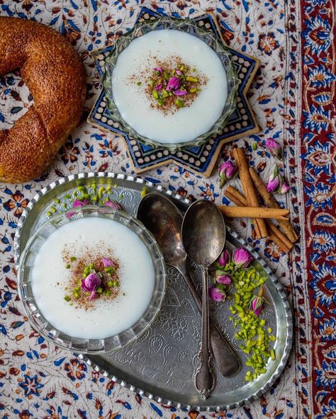 Fereni - Persian rice flour pudding 💛✨ . 1 cup milk 1 Tbsp rice flour 1/4 tsp ground cardamom 2 Tbsp rosewater 1 Tbsp Sugar (depends on… Persian Rice, Rice Pudding, Rice Flour, Rose Water, 1 Cup, Camembert Cheese, Flour, Persian, Persona