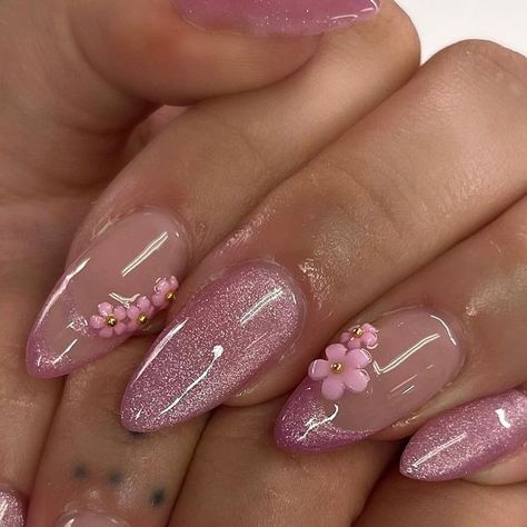 Almond Nails Pink And Green, Cute Nails Acrylic Design, Cute Nails 2024, Gel X Nails Spring, Cute Pink Nails Almond, Gel X Nails Designs, Cute Nail Designs For Spring, Nails Cute Aesthetic, Nail Inspo Almond Shape