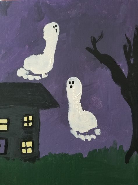 Fall Baby Painting Ideas, Ghost Feet Painting, Baby Feet Painting Ideas, Poppy Activities, Baby Halloween Crafts, Baby Painting Ideas, Baby Fall Crafts, Harvest Crafts For Kids, River Crafts