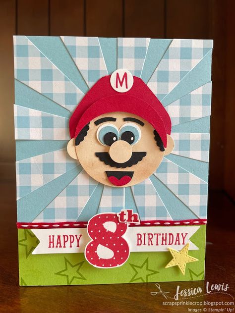 scrap sprinkle crop: Super Mario Punch Art for Birthday Card Handmade Mario Birthday Card, Super Mario Card Birthday, Mario Cards Diy, Super Mario Birthday Card Diy, Boys Cards Birthday, Mario Birthday Cards Diy, Birthday Cards For Boys Kids, Boys Birthday Cards Handmade, Birthday Card Ideas For Boys