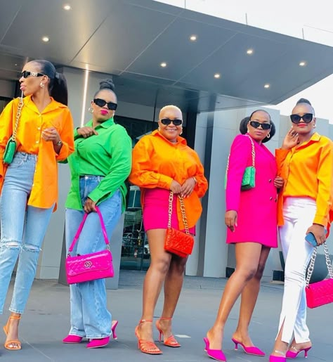 Color Coordinated Outfits Friends, African Skirt Outfit, Clothing Themes, Bright Colored Outfits, Gorgeous Bridesmaid Dresses, Color Outfits, Color Combos Outfit, Color Blocking Outfits, Monochromatic Outfit