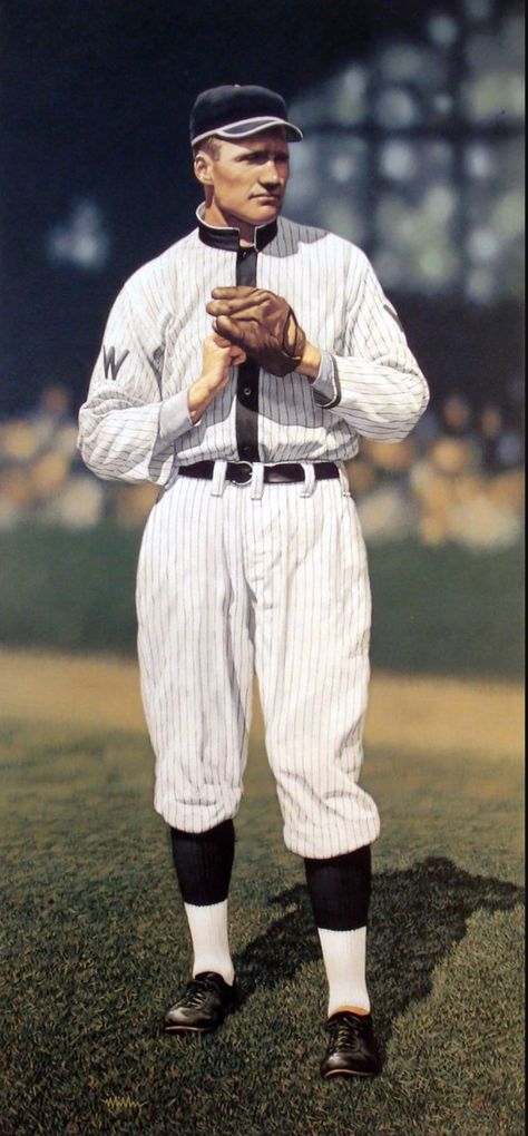 WALTER JOHNSON spent his entire career with Washington. Except for a  couple of good seasons (1924 they won the World Series), Johnson did not get the support other pitchers with better teams enjoyed. Walter Johnson, Baseball Videos, Baseball Tips, Baseball Pitcher, Baseball Pictures, Baseball Art, Baseball Boys, Baseball Photos, Baseball Birthday