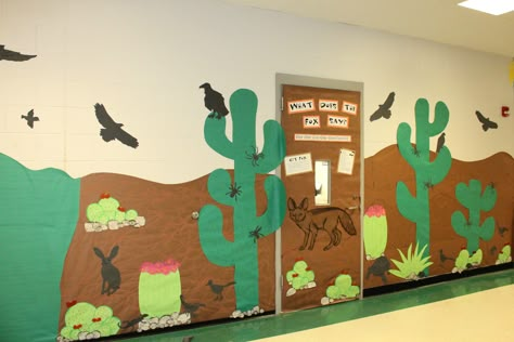 Desert Habitat for Immersion Desert Decoration Ideas Vbs, Habitat Classroom Transformation, Desert Theme Classroom Decorations, Classroom Desert Theme, Desert Theme Decorations, Desert Classroom Decor, Monumental Vbs 2022 Decorations, Rodeo Decorations Western Theme, Desert Vbs Decorations