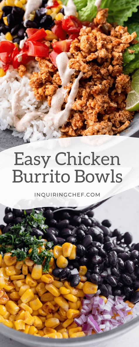 Healthy Mexican Rice Bowls, Ground Chicken Burrito Bowl Healthy, Ground Chicken Fajita Bowl, Chicken Taco Bowl Meal Prep, Ground Chicken Bowl Recipes, Easy Dinner With Ground Chicken, Ground Chicken Fajitas, Ground Chicken Burrito Bowl, Ground Chicken Burritos