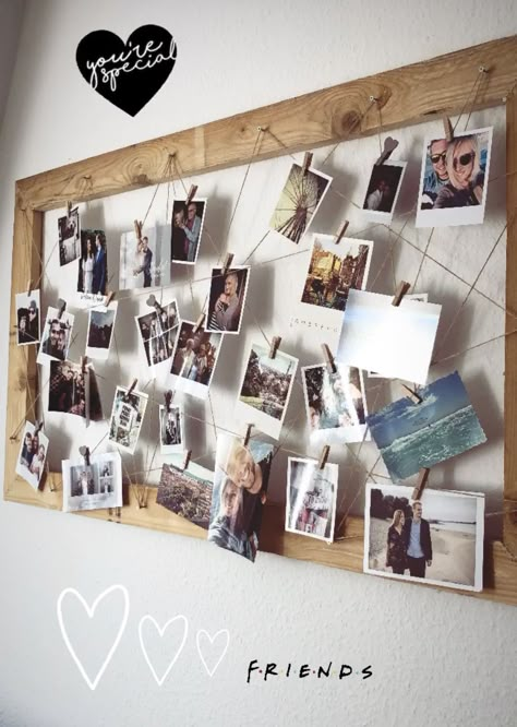 Photo Hanging Ideas, Diy Photo Wall, Blue Deck, Photo Wall Hanging, Photo Hanging, Polaroid Wall, Hanging Ideas, Deck Decorating Ideas, Hanging Photos