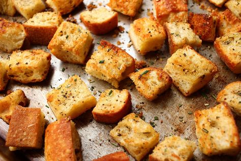 The Secret To Making The Best Croutons Is To Do Whatever You WantDelish Crouton Recipe, How To Make Croutons, Crouton Recipes, Croutons Homemade, Stale Bread, Fall Soups, Fresh Bread, Croutons, Basic Recipes