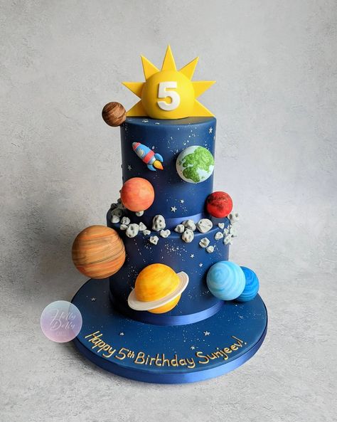 Woodland Tree Bunting Cake | Party Cakes Gallery Solar System Cake Pops, Space Theme Cake Kids, Baby Christening Cake, Baby Christening Cakes, Solar System Cake, Planet Birthday, Modern Birthday Cakes, Bunting Cake, Planet Cake