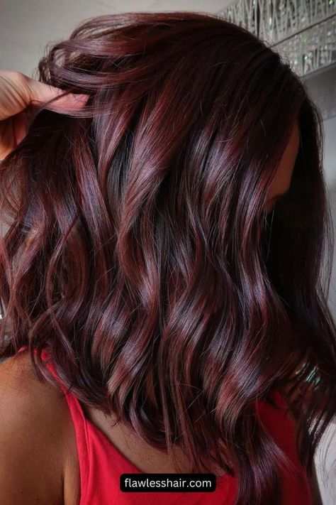 Red Hair Inspo Color, Dark Brown And Red Hair, Hoco Hairstyles Updo, Red Highlights Hair, Highlights Hair Ideas, Dark Red Brown Hair, Red Highlights On Dark Hair, Cherry Brunette, Brown With Red Highlights