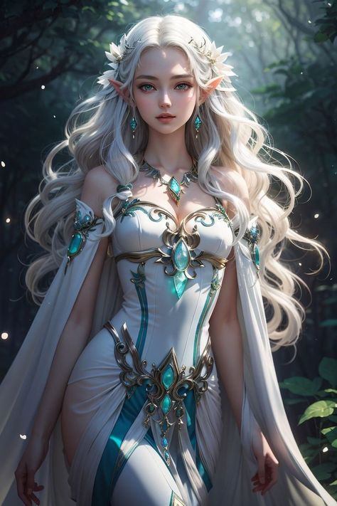 Elves Female Beautiful, Weiblicher Elf, Moon Elf, Nature Goddess, Anime Elf, Elves Fantasy, Female Elf, Elf Art, Japon Illustration