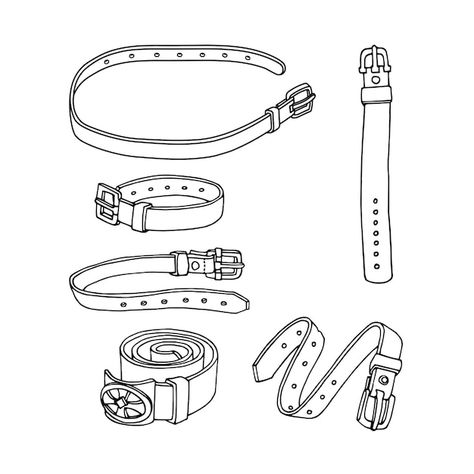 A set of simple leather belts with metal... | Premium Vector #Freepik #vector #leather-belt #belt #buckle #trousers Anime Belt Design, How To Draw A Belt, Belt Sketch, Belt Illustration, Belt Drawing, Belt Buckle Display, Spiderman Oc, Steampunk Belt, Draw Clothes