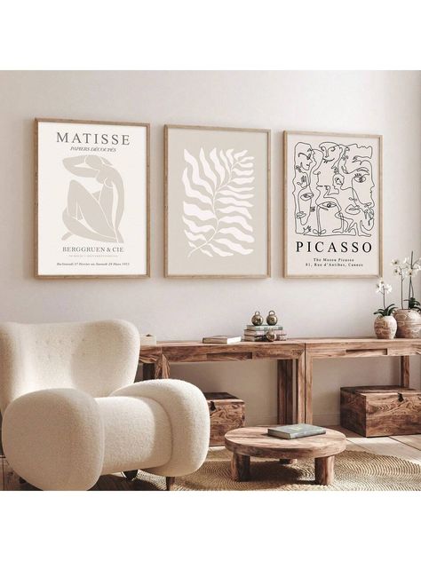 Beis  Collar  Lona Geométrico,Gráfico  Embellished Neutral Aesthetic Prints, Minimalist Bohemian Bedroom Ideas, 3 Posters On Wall, Beige Art Aesthetic, Paris Living Room Decor, Above Headboard Decor, Beige Posters, Beige Room Decor, Gallery Wall Neutral