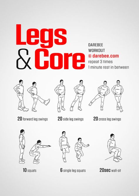 Legs & Core Workout Darebee Workout, Leg Workouts For Men, Leg Workout At Home, Full Body Workouts, Fitness Exercises, Body Workout At Home, Core Exercises, Workout Chart, Fat Loss Workout