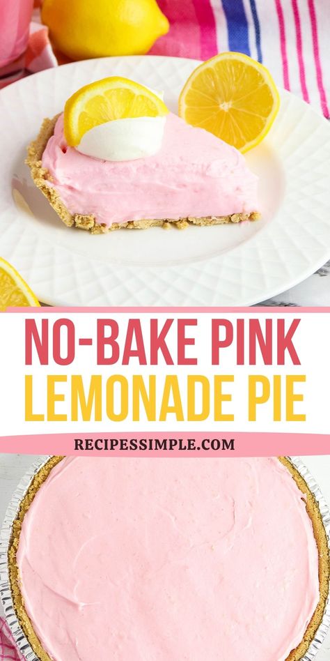 Lemonade Ice Cream, Pink Lemonade Pie, Lemonade Pie Recipe, Pink Lemonade Cake, Summer Desserts Easy Healthy, Cream Pie Filling, Cold Snack, Lemonade Pie, Ice Cream Pie