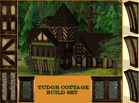 A large and versatile Tudor Build set. 101 walls, 4 floors, door, window, and column recolors. Sims 2 Veronaville, Tudor Wallpaper, Cottage Build, Sims 2 Games, Sims 4 Hair Male, Tudor Cottage, Sims Medieval, Cozy Gaming, Ts2 Cc