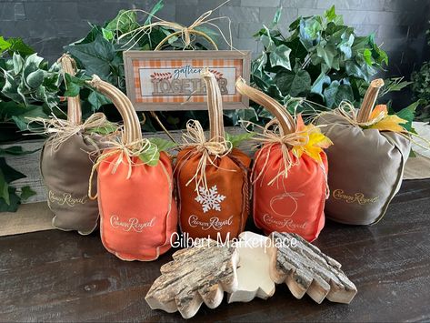 Crown Royal Diy, Crown Royal Crafts, Crown Royal Quilt, Crown Royal Bottle, Crown Bottle, Crown Royal Bags, Horseshoe Crafts Projects, Pumpkin Diy, Liquor Bottle Crafts