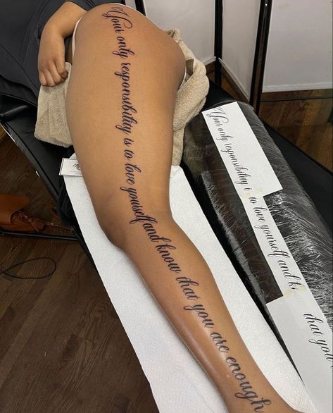 Leg Quote Tattoos Women, Under Cheek Tattoo, Leg Quote Tattoo, Tattoo Designs Skull, Tattoo Designs Floral, Tattoo Designs Black And White, Tattoo Designs Watercolor, Tattoo Designs Mandala, Tattoo Designs Traditional