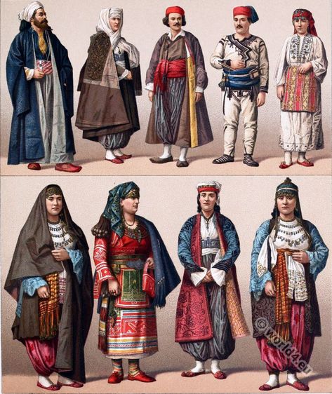 Historical Turkish male and female costumes. | Costume History Female Costumes, Spanish Costume, Empire Outfit, Empire Logo, Turkish Clothing, Empire Ottoman, Turkish Dress, Turkish Culture, Turkish Men