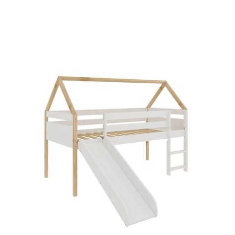 PRICES MAY VARY. This adorable twin kids loft bed is in the shape of a house frame with a pitched roof adds charm and character to child’s bedroom.You can decorate this low loft bed with pictures, strings of lights,and colorful flags. The incorporation of the slide and ladder converts an ordinary bedroom into lively indoor playground. Kids will love sliding out of bed each morning,and the slide can also be used as an indoor play area.Moreover,there are wooden safety panel along the slide that gu Twin House Bed, Playground Kids, Twin House, House Frame, Kids Loft, Kids Loft Beds, Low Loft Beds, Tree Furniture, Bed White