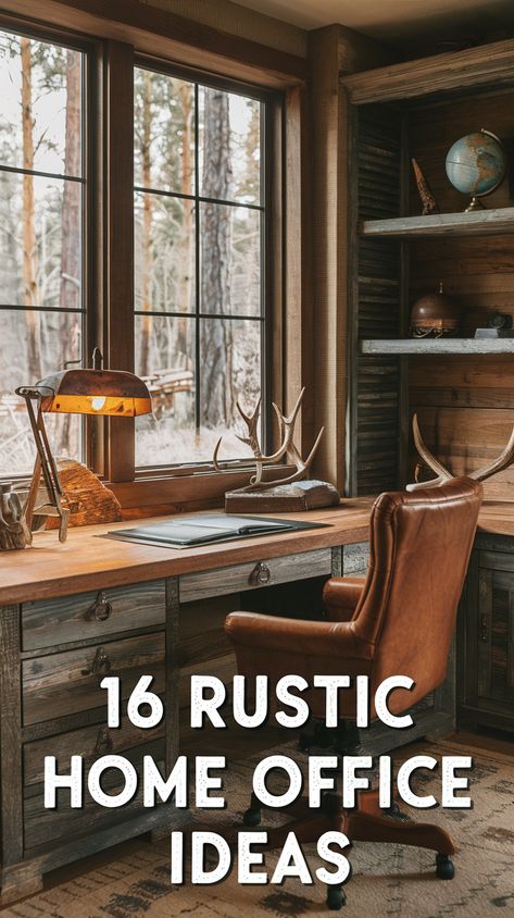 Incorporate Office Rustic Design elements and Fancy Desk Ideas to elevate your office’s charm. Men’s Office Decorating Ideas, Small Offices At Home, Restoration Hardware Office Ideas, Mancave Office Ideas, Rustic Desk Ideas, Work Office Wall Decor, Office Inspo Aesthetic, Restoration Hardware Office, Vintage Office Design