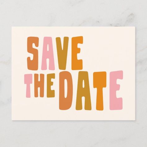 Groovy Colorful Unique Wedding Save The Date Postcard Unique Wedding Save The Dates, Simple Engagement, Save The Date Postcard, Colorful Aesthetic, Save The Date Postcards, Wedding Save The Date, Simple Wedding, Postcard Size, Wedding Saving