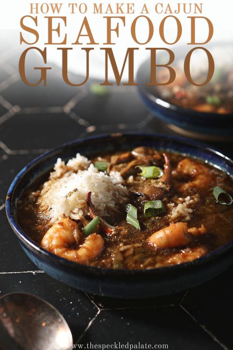 Love seafood? Try making a Cajun Seafood Gumbo at home that’s full of shrimp, crab and oysters. This classic Louisiana recipe is great for a crowd and so comforting for a cold day. #LouisianaFood #EasyEntertaining #SpeckledPalate Cajun Shrimp Gumbo, Crab Gumbo Recipe, Gumbo File Recipe, Cajun Seafood Gumbo, Crab Gumbo, Shrimp Gumbo Recipe, Oyster Soup, Cajun Gumbo, Seafood Gumbo Recipe