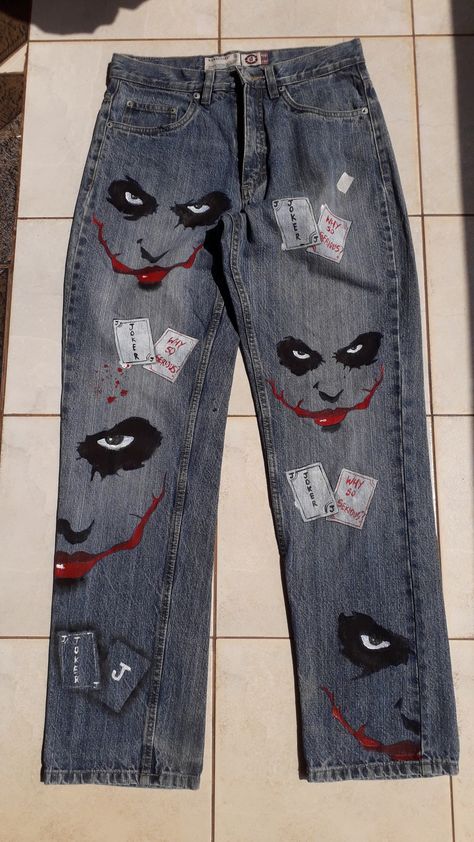 Trippy Pants Painting, Pants Diy Jeans Ideas, Spiderman Jeans, Diy Jeans Ideas, Streetwear Fashion Pants, Hand Painted Jeans, Custom Jeans Diy, Bleaching Clothes, Denim Diy Clothes