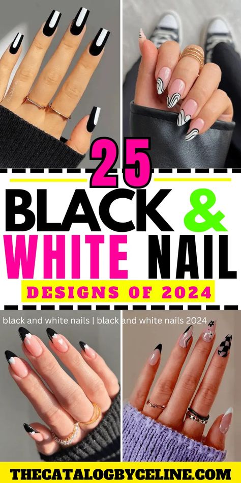 25 Trendy Black And White Nail Designs of 2024 to Recreate. - The Catalog Black Nails With White Accent Nail, Simple Black And White Nail Designs, Nail Designs With White Polish, Black And White Dip Powder Nails, Black And White Nail Art Designs, Black And White Dip Nails, Black And White Marble Nails, Black And White Nails Ideas, White And Black Nails