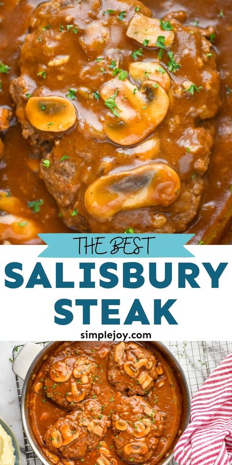 This Salisbury Steak is a comforting classic that is easy to make and even easier to love. Made from scratch with the perfect mushroom gravy, everyone will be begging for seconds. Salisbury Steak Recipe Pioneer Woman, Stovetop Steak Recipes, Tomato Gravy Recipe, Hamburger Steak And Gravy, Easy Salisbury Steak, Round Steak Recipes, Steak And Onions, Salisbury Steak Recipes, Easy Steak Recipes