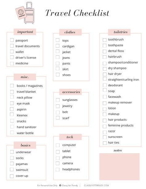 Classy Yet Trendy - Travel Checklist Plane Essentials, Travel Packing Checklist, Travel Bag Essentials, Classy Yet Trendy, Travel Capsule Wardrobe, Travel Capsule, Packing Checklist, Vacation Planner, Foto Tips